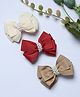 Funkrafts Set Of 3 Pearl Embellished & Bow Detail Hair Clips - Off White Red & Beige