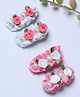 Funkrafts Set Of 4 Pearl Embellished & Floral Applique Detail Hair Clips - White & Pink