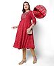 Bella Mama Three Fourth Sleeves Embroidered Yoke Maternity Kurta with Pockets & Floral Print - Red