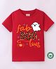 BLUSHES 100% Cotton Halloween Theme Half Sleeves Ghost & Text Printed Tee - Red
