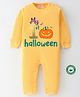 BLUSHES 100% Cotton Halloween Theme Full Sleeves Pumpkin & Text Printed Romper - Yellow