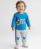 Babyhug Disney Single Jersey Knit Full Sleeves T-Shirt & Lounge Pant Set With Mickey Mouse Graphics - Blue & Grey