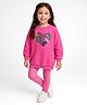 Babyhug Oversized Terry Knit Full Sleeves Sequined Heart Embroidered Tunic Sweatshirt & Rib Legging Set - Dark Pink