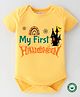 BLUSHES Halloween Theme 100% Cotton Half Sleeves My First Halloween Text Printed Onesie - Yellow
