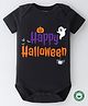 BLUSHES 100% Cotton Halloween Theme Half Sleeves Happy Halloween Text Printed Onesie - Black