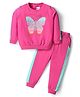 Babyhug Terry Knit Full Sleeves T-Shirt & Lounge Pants Set With Sequin Detailing - Dark Pink