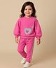 Babyhug Terry Knit Full Sleeves Heart Patch Top with Taped Joggers - Pink