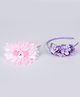 Tia Hair Accessories Set Of 2 Floral Designed & Stone Embellished Hairbands - Pink & Lavender