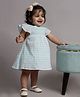Nature Nook Kids Half Cap Sleeves Checked & Smock Detailed Dress With Bloomer - Blue