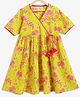 Campana 100% Cotton Half Sleeves Floral Printed Angrakha Style Kurta  - Lime Green & Magenta