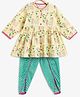 Campana 100% Cotton Full Sleeves Cows & Lotus Printed Kurta With Dhoti Pant Set - Off White & Green