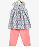 Campana 100% Cotton Sleeveless Floral Printed Kurta With Pant Set - Blue & Peach