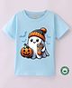 BLUSHES 100% Cotton Halloween Theme Half Sleeves Cute Ghost Printed Tee - Powder Blue