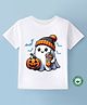BLUSHES Halloween Theme 100% Cotton Half Sleeves Pumpkin Printed Tee - White