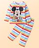 Babyhug Disney Cotton Knit Full Sleeves Striped Night Suit With Mickey Mouse Graphics - Red