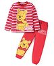 Babyhug Disney Single Jersey Knit Full Sleeves Striped Night Suit with Winnie the Pooh Graphics - Red