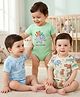 Babyoye 100% Cotton Knit With Eco Jiva Finish Half  Sleeves Animal Printed Onesies Pack of 3 -  Cream Blue & Green