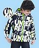 Ollington St. Full Sleeves Padded Hooded Jacket with Quilted Design & Text Print - Black White & Green