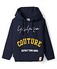 Olio Kids Lycra Knit Full Sleeves Hooded Sweatshirt with Text Print - Navy Blue