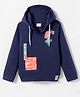 Olio Kids Lycra Knit Full Sleeves Hooded Sweatshirt with Text Print - Navy Blue