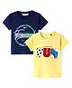 RUFF Sinker Knit Half Sleeves Text Printed T-Shirts Pack of 2 - Navy Blue & Light Yellow