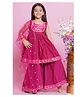 Little Bansi Chanderi Silk Sleeveless Foil Printed & Lace Embellished Coordinating Kurta & Sharara With Dupatta Set - Pink