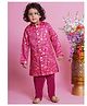 Little Bansi Mulberry Silk Full Sleeves Floral Embroidered & Sequins Embellished Sherwani With Solid Pyjama Set - Pink