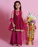Little Bansi Chanderi Cotton Sleeveless Zari Boota & Lace Embellished Kurta  With Palazzo & Dupatta - Pink