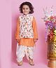 Little Bansi Full Sleeves Striped Foil Printed Kurta & Dhoti With Floral Embroidered Nehru Jacket Set - Orange & Cream