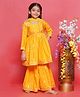 Little Bansi Three Fourth Sleeves Striped Foil Printed Kurta With Attached Jacket & Coordinating Sharara & Dupatta Set - Yellow