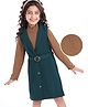 Hola Bonita Solid Colour Knee Length Dress With Full Sleeve Inner Tee - Dark Green & Brown