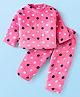Babyhug Velour Knit Full Sleeves Winter Night Suit With Polka Dot Print - Dark Pink