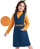 Hola Bonita Solid Colour Knee Length  Dress With Full Sleeve Inner Tee - Teal & Mustard