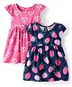 Babyhug Single Jersey Knit Half Cap Sleeves Dresses With Fruit & Heart Print Pack of 2 - Navy Blue & Pink