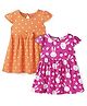 Babyhug Single Jersey Knit Cap Sleeves Polka Dots & Bunny Printed Frocks with Bow Applique Pack of 2  - Dark Pink & Orange
