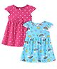 Babyhug Single Jersey Knit Half Cap Sleeves Polka Dot & Floral Printed Frocks Pack of 2 - Pink & Light Blue