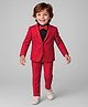 Babyhug Stretchable Full Sleeves Solid 3 Piece Party Suit With Bow - Red