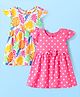 Babyhug Single Jersey Knit Cap Sleeves Dresses With Polka Dot & Leaf Print & Bow Applique Pack of 2 -Dark Pink & White