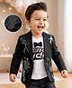Babyhug Woven Half Sleeves Text Printed T-Shirt & Full Sleeves Blazer With Bow Applique & Glitter Print - Black