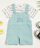 Milou Cotton Animal Printed Dungaree With Half Sleeves Tee - White & Aqua