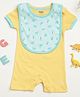 Milou Cotton Half Sleeves Dinosaur Printed Romper & Bib Set - Yellow