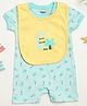 Milou Cotton Half Sleeves Dinosaurs Printed Romper & Bib Set - Light Green