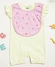 Milou Cotton Sleeveless Solid Romper With Rabbits Printed Bib Set - Lemon Yellow