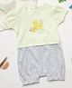 Milou Cotton Half Sleeves Cats & Dots Printed Romper - Lemon Yellow