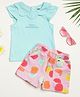 Milou Cotton Cap Sleeves Top With Fruits Printed Shorts Set - Aqua & Pink