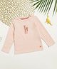 Milou Cotton Full Sleeves Floral Designed Deer Printed Tee - Peach & Light Brown