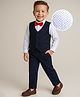 Babyhug Woven Full Sleeves Printed 3 Piece Party Suit With Bow - White & Navy Blue