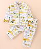 Enfance Core Cotton Woven Full Sleeves Animals Printed Coordinating Night Suit Set - Yellow