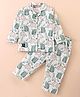 Enfance Core Cotton Woven Full Sleeves Animals Printed Coordinating Night Suit Set - Light Green