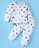 Doreme Terry Knit Full Sleeves Animal Printed Night Suit - White